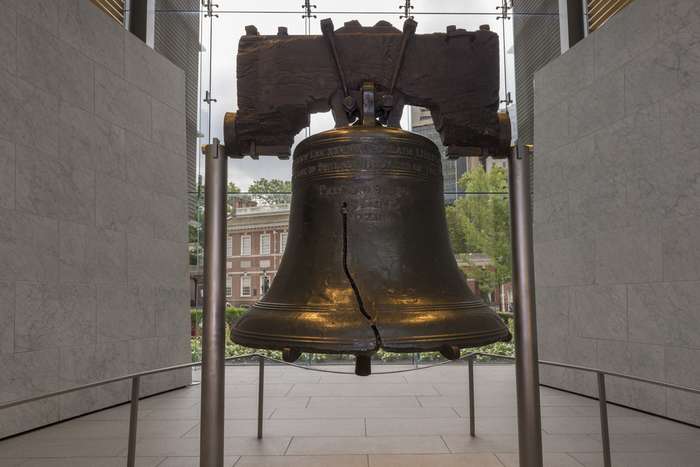 The Liberty Bell at Independence National Historical Park.  The famous crack is clearly visible.